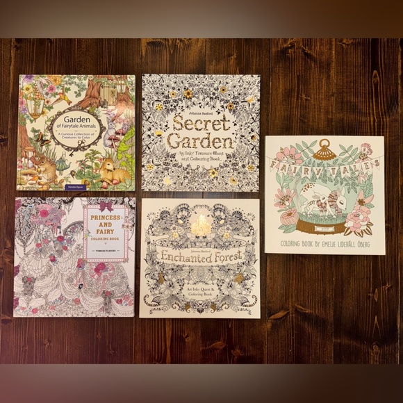 Adult Coloring Books, Set of 5 Secret Garden, Fairy Tales, Princess, Animals NEW - Picture 1 of 11